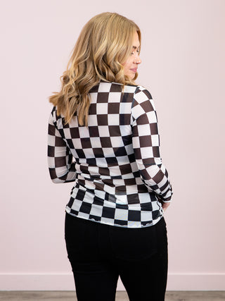 *NEW* Blair Mesh Long Sleeve Top | Black & White Checkers