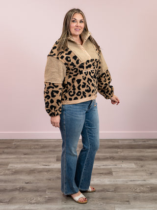 Cozy Haven Fleece Pullover | Taupe Leopard