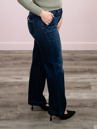 *RESTOCK *Risen | High Rise Ankle Straight Jeans | Dark Wash | Cullen