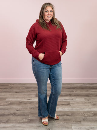 Tatum Textured Pullover Hoodie | Burgundy