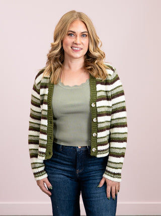 *NEW* DEX | Gracie Striped Cardigan | Green, Brown, & Cream