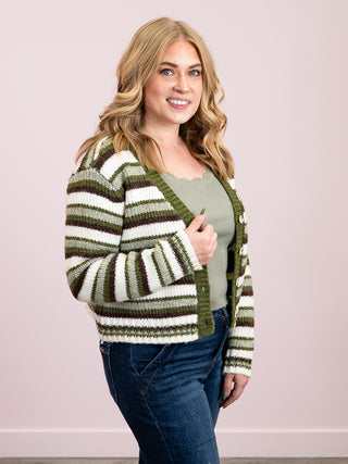 *NEW* DEX | Gracie Striped Cardigan | Green, Brown, & Cream
