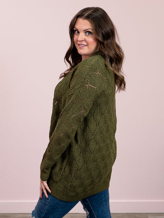 *NEW* Open Knit Cardigan | Olive
