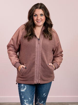 Alpine Fleece Zip Up Bomber Jacket | Rose Taupe
