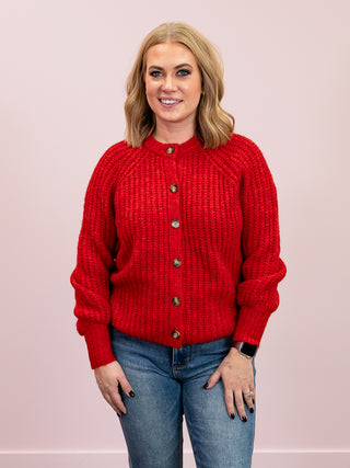 *NEW* DEX | Iris Crewneck Textured Cardigan | Candy Red Melange