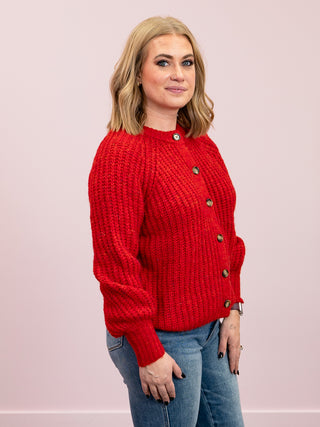 *NEW* DEX | Iris Crewneck Textured Cardigan | Candy Red Melange