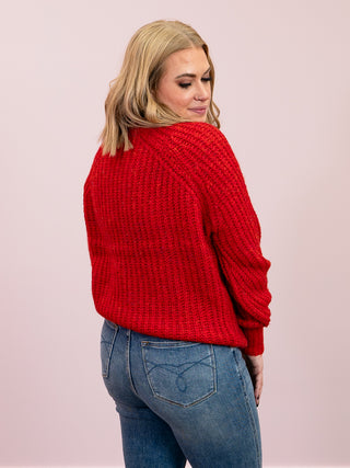 *NEW* DEX | Iris Crewneck Textured Cardigan | Candy Red Melange
