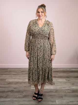 *NEW* DEX | Isla Smocked Midi Dress | Ecru Leopard