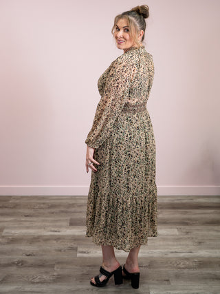 *NEW* DEX | Isla Smocked Midi Dress | Ecru Leopard