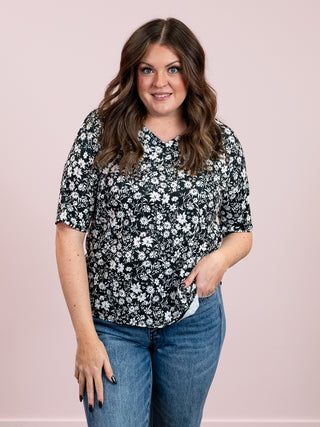 Karrington Floral V-Neck Top | Black