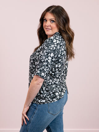 Karrington Floral V-Neck Top | Black