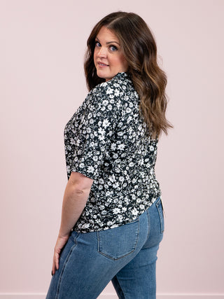 Karrington Floral V-Neck Top | Black
