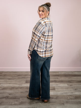 *NEW* Room 34 | Jovie Plaid Button Down | Brown & Navy
