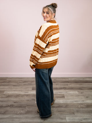 *NEW* Weekend Energy Striped Cardigan | Caramel