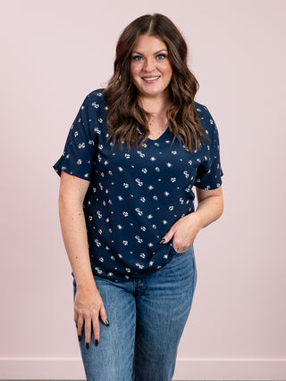 Botanical Dreams Floral V-Neck Blouse | Navy