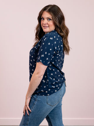 Botanical Dreams Floral V-Neck Blouse | Navy