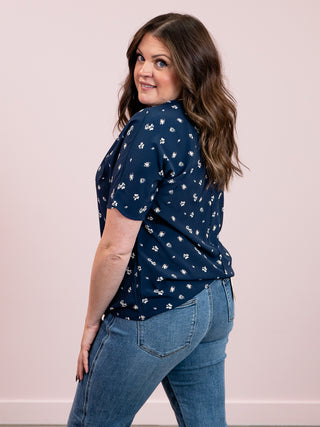 Botanical Dreams Floral V-Neck Blouse | Navy