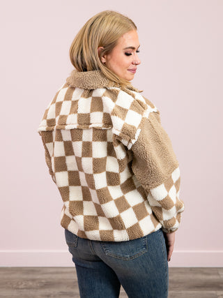 Cozy Haven Fleece Pullover | Taupe Checkered