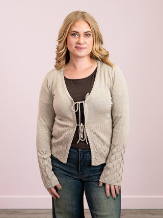 *NEW* DEX | Tabby Tie Front Top | Oatmeal
