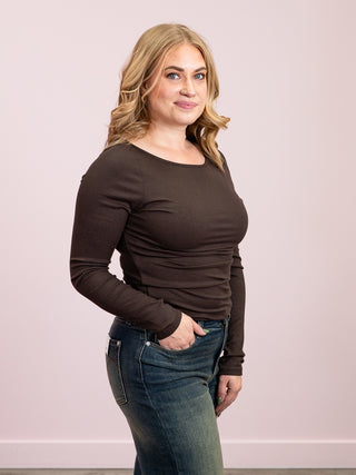 *NEW* Barely There Boat Neck Ribbed Top | Coffee Bean