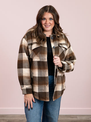 Woodland Sherpa Lined Plaid Jacket | Chocolate