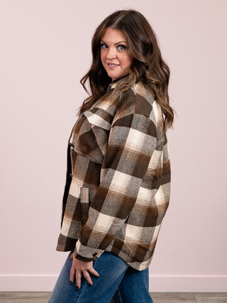 *FINAL SALE* Woodland Sherpa Lined Plaid Jacket | Chocolate