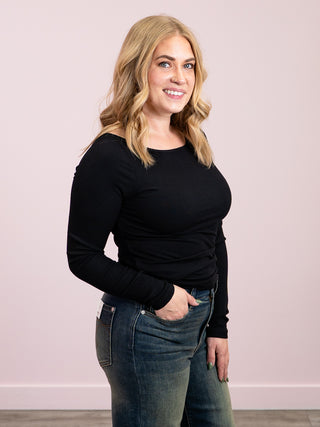 *NEW* Barely There Boat Neck Ribbed Top | Black