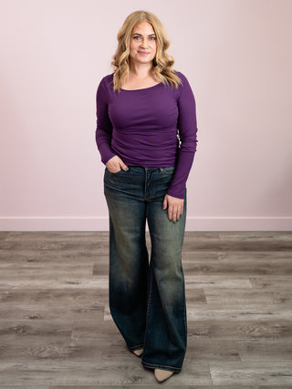 *NEW* Barely There Boat Neck Ribbed Top | Purple Iris