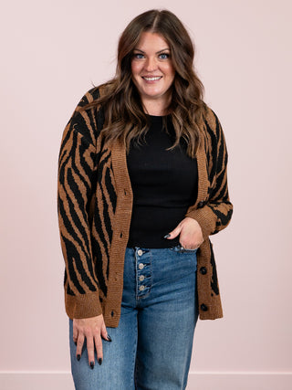 Room 34 | Vicki Button Front Patterned Cardigan | Tiger