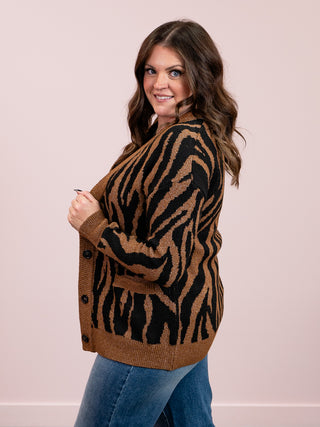 Room 34 | Vicki Button Front Patterned Cardigan | Tiger