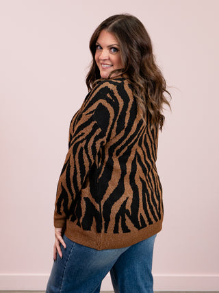 Room 34 | Vicki Button Front Patterned Cardigan | Tiger