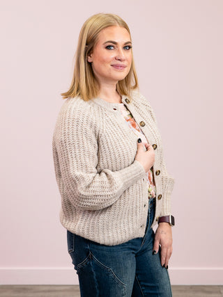 DEX | Iris Crewneck Textured Cardigan | Soft Oat Melange