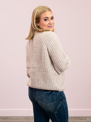DEX | Iris Crewneck Textured Cardigan | Soft Oat Melange