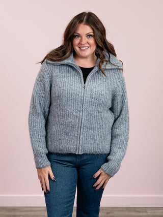 Kuniz High Neck Full Zip Sweater | Heather Grey