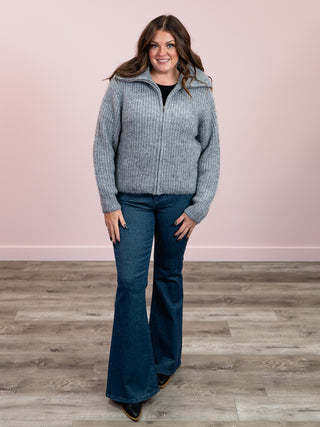 Kuniz High Neck Full Zip Sweater | Heather Grey