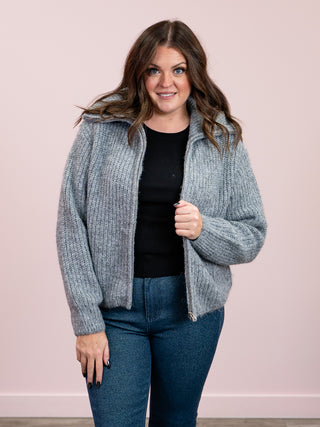 Kuniz High Neck Full Zip Sweater | Heather Grey