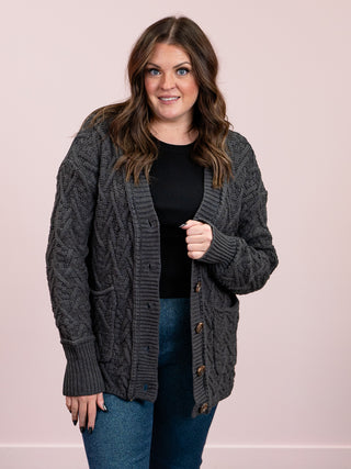 *NEW* Homey Cable Knit Cardigan | Charcoal