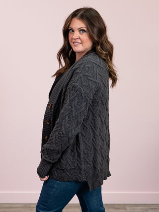 *NEW* Homey Cable Knit Cardigan | Charcoal