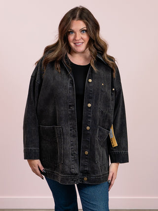 Crossroads Boxy Cut Denim Jacket | Charcoal