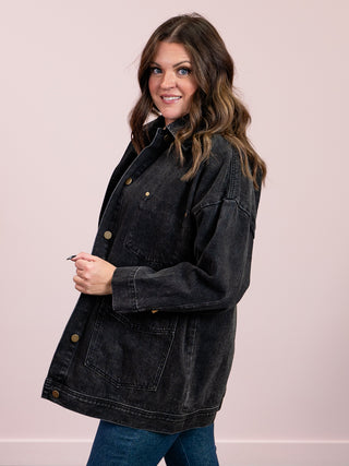 Crossroads Boxy Cut Denim Jacket | Charcoal