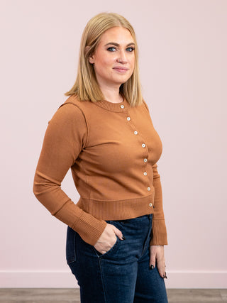 DEX | Katherine Easy Crewneck Cardigan | Toffee