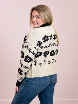 *NEW* DEX | Hazel Jacquard Floral Cardigan | Ivory & Black