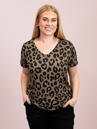 *NEW* Chloe Cozy Tee | Olive Animal Print