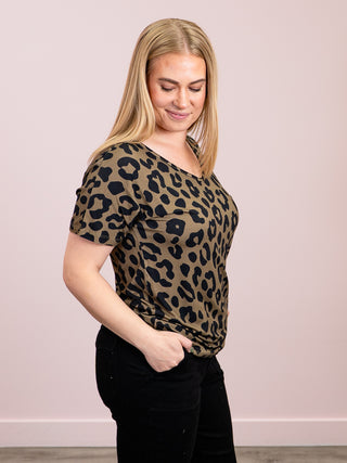 *NEW* Chloe Cozy Tee | Olive Animal Print
