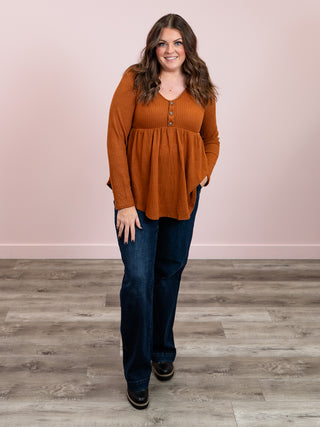 The Adventurer Waffle Babydoll Top | New Camel