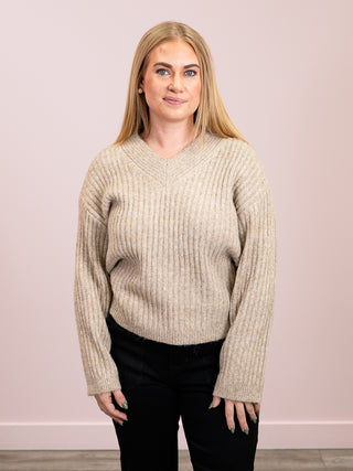 *NEW* DEX | Allana V-Neck Sweater Top | Oatmeal Heather Grey