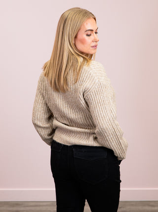 *NEW* DEX | Allana V-Neck Sweater Top | Oatmeal Heather Grey