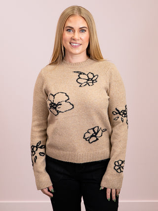 *NEW* Room 34 | Felisha Floral Crewneck Sweater | Taupe