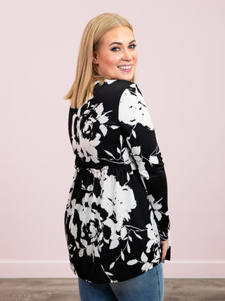 New Chapter Long Sleeve Babydoll Top | Black & Ivory Floral