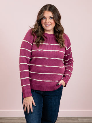 Marsha Striped Pullover Sweater | Dark Magenta